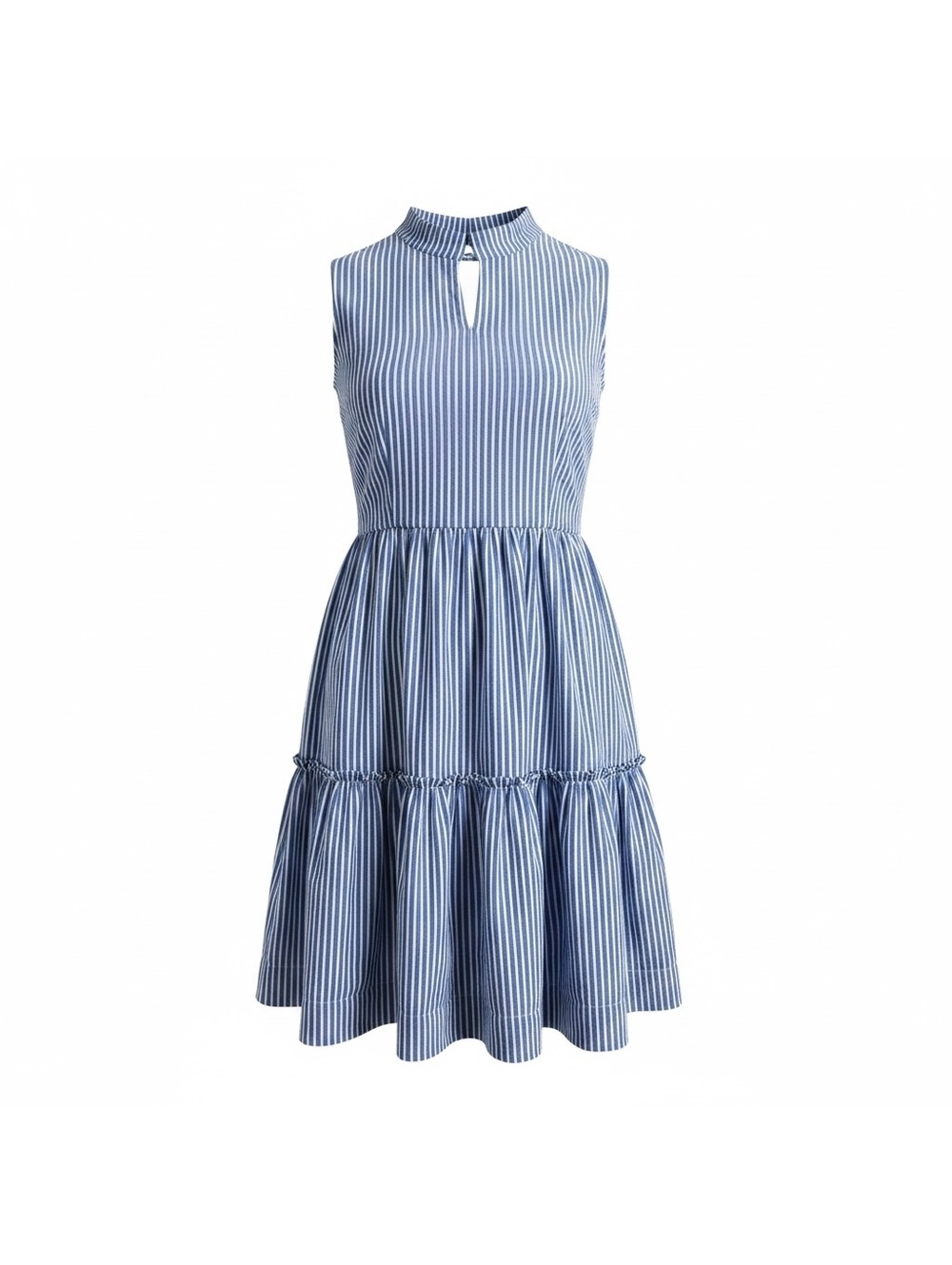 SHOP THE MINT Girls' Sleeveless Blue and White Striped Tiered Dress with Ruffled
